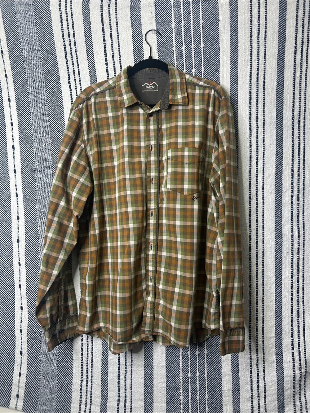 Kavu Olive Tan & Cream Plaid Long-Sleeve Shirt